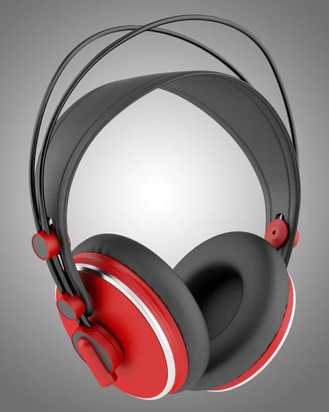 Red and black wireless headphones isolated on gray background — Stock Photo, Image