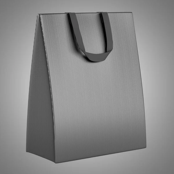 Single blank gray shopping bag isolated on gray background — Stock Photo, Image