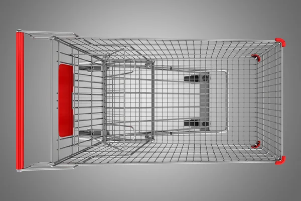 Top view of empty shopping cart isolated on gray background — Stock Photo, Image