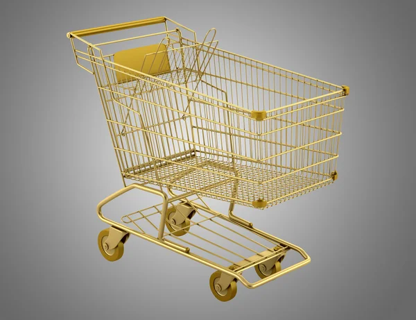 Carrito de compras vacío dorado aislado sobre fondo gris —  Fotos de Stock