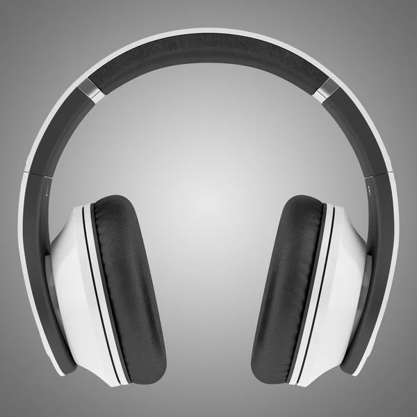 Bílá a Černá Bezdrátová sluchátka izolovaných na šedém pozadí — Stock fotografie