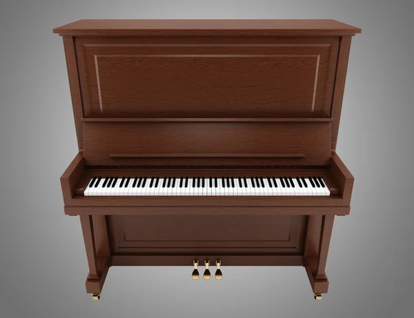 Brown upright piano isolated on gray background — Stock Photo, Image