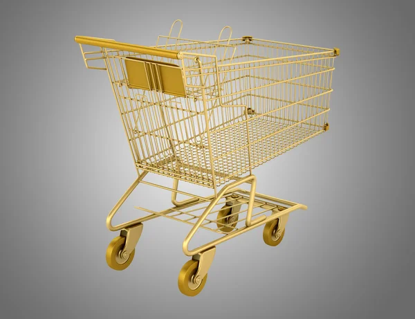 Golden empty shopping cart isolated on gray background — Stock Photo, Image