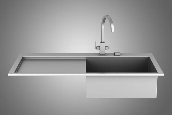 Modern metal sink isolated on gray background — Stock Photo, Image