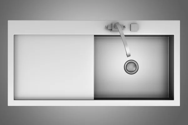Widok z góry nowoczesne umywalka metal na białym tle na szarym tle — Zdjęcie stockowe