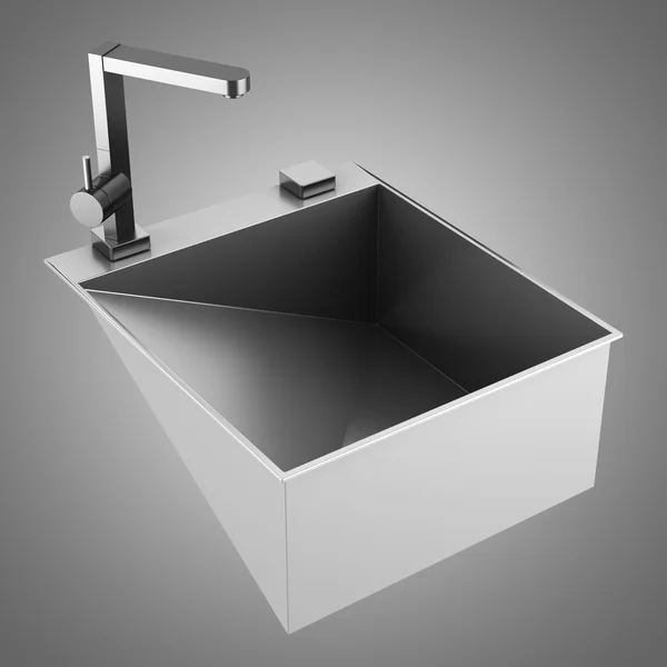 Gri arka plan üzerinde izole modern metal lavabo — Stok fotoğraf