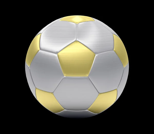 Siyah arka plan üzerine izole gümüş ve altın futbol topu — Stok fotoğraf