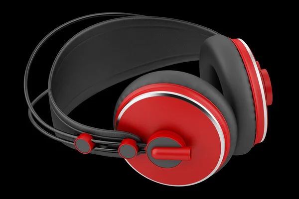 Czerwony i czarny Słuchawki bezprzewodowe na białym tle na czarnym tle — Zdjęcie stockowe