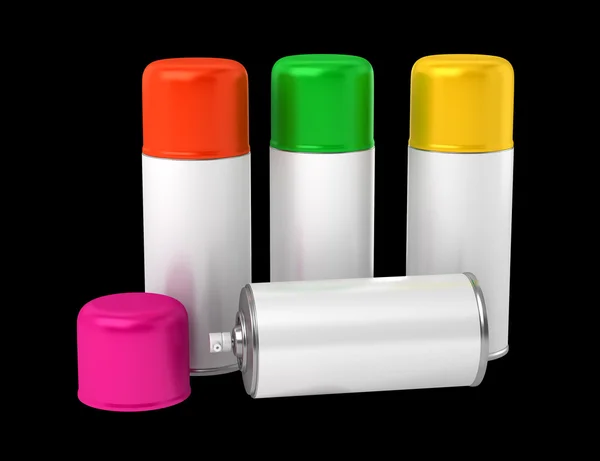 Color spray cans isolated on black background — Stock Photo, Image