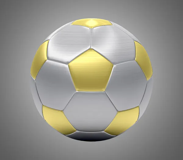 Silver and golden soccer ball isolated on gray background — Stock Photo, Image