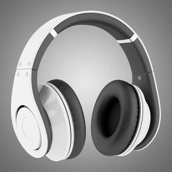 White and black wireless headphones isolated on gray background — Stock Photo, Image