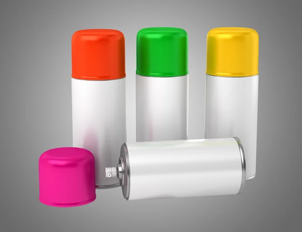 Color spray cans isolated on gray background — Stock Photo, Image