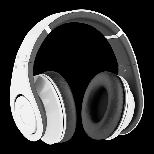 White and black wireless headphones isolated on black background — Stock Photo, Image