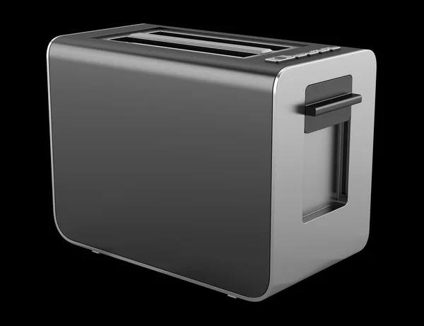 Современный черный тостер изолирован на черном фоне — стоковое фото