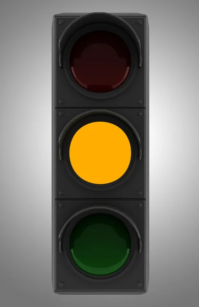 Yellow traffic light isolated on gray background — Stock Photo, Image