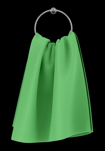 검은 배경에 고립 된 옷걸이에 녹색 수건 — 스톡 사진