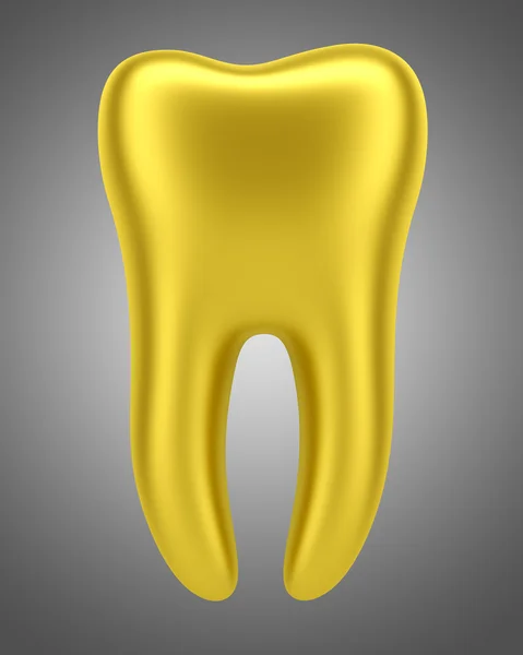 3D goldener menschlicher Zahn isoliert auf grauem Hintergrund — Stockfoto