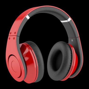 siyah arka plan üzerine izole kırmızı ve siyah kablosuz kulaklık