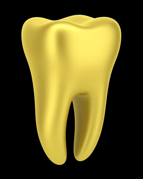 3d golden human tooth isolated on black background — Stock Photo, Image