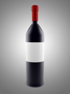 şarap şişesi ile gri arka plan üzerinde izole boş etiket