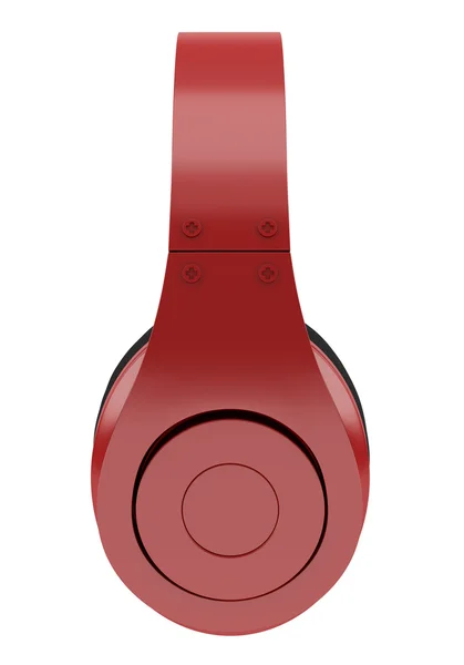 Boční pohled na červené a černé bezdrátové sluchátka izolovaných na bílém — Stock fotografie
