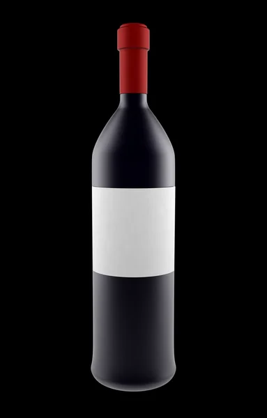 Şarap şişesi ile siyah arka plan üzerine izole boş etiket — Stok fotoğraf