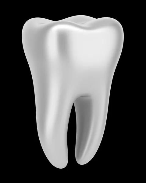 3d argento dente umano isolato su sfondo nero — Foto Stock