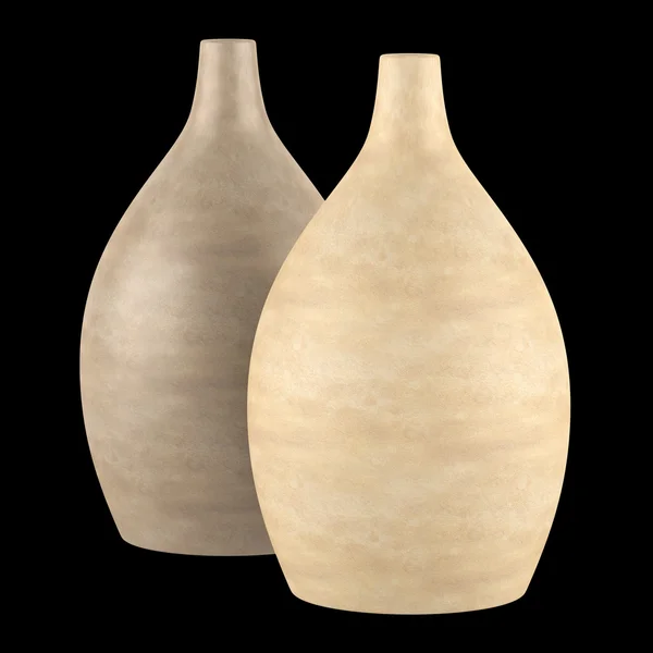 Due vasi di ceramica marrone isolati su fondo nero — Foto Stock