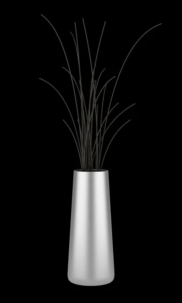 Single chrome vase with dry wood isolated on black background — Stock Photo, Image
