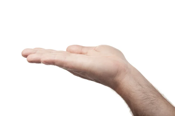 Offene Handfläche männliche Hand isoliert auf weißem Hintergrund — Stockfoto