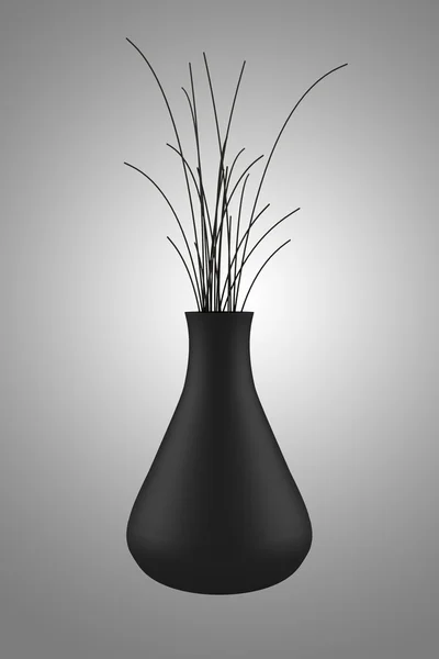 Black vase with dry wood isolated on gray background — Stock Photo, Image