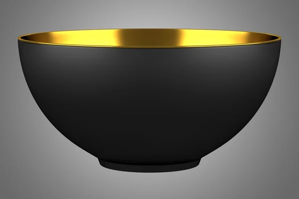 Single black bowl isolated on gray background — Stock Photo, Image