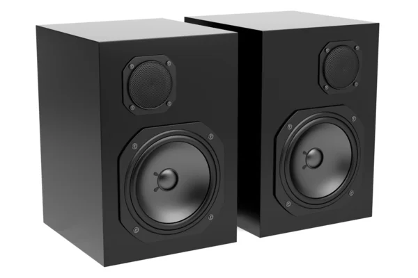 Two black audio speakers isolated on white background — Stock Photo, Image