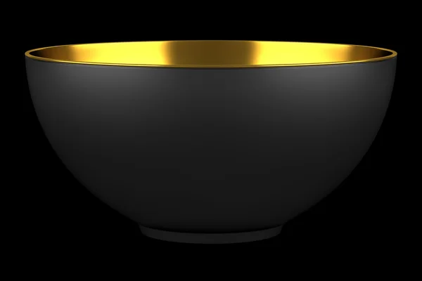 Single black bowl isolated on black background — Stock Photo, Image