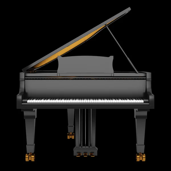 Black grand piano isolated on black background — Stock Photo, Image