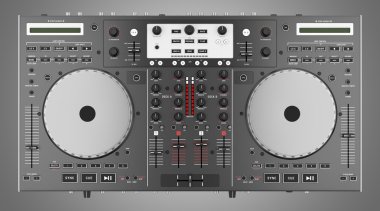 dj mixer denetleyicisinin gri arka plan üzerinde izole Üstten Görünüm