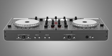 izole gri arka plan üzerinde siyah dj mixer denetleyicisi