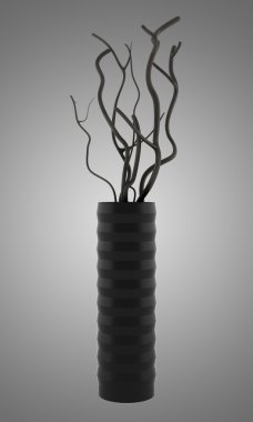 Kuru odun izole gri arka plan üzerinde siyah vazo