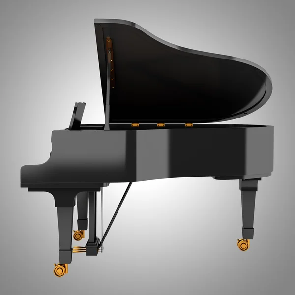 Вид збоку чорного грандіозного піаніно ізольовано на сірому фоні — стокове фото