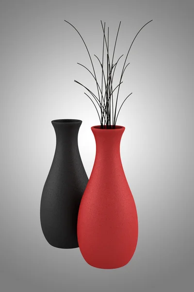 Vases avec bois sec isolé sur fond gris — Photo