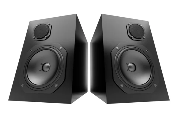 Two black audio speakers isolated on white background — Stock Photo, Image