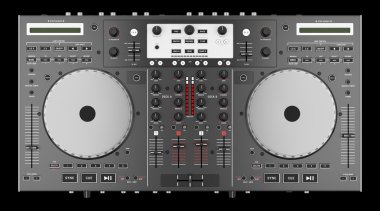 siyah arka plan üzerine izole dj mixer denetleyicisinin Üstten Görünüm