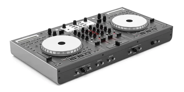 Zwarte dj mixer-controller geïsoleerd op witte achtergrond — Stockfoto