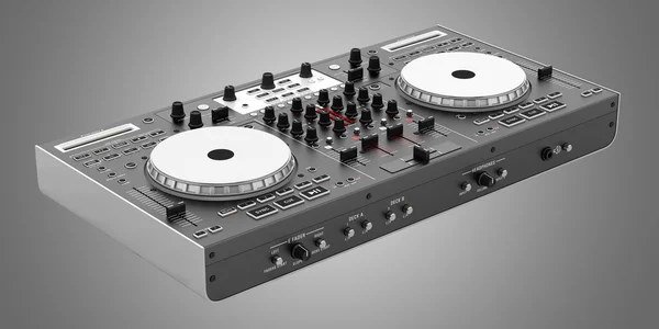 Schwarzer DJ-Mixer-Controller isoliert auf grauem Hintergrund — Stockfoto