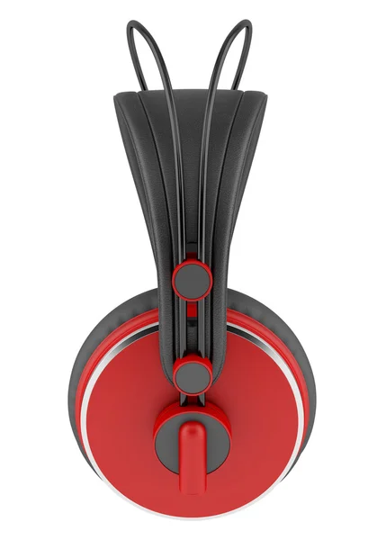 Vista lateral de fones de ouvido sem fio vermelhos e pretos isolados em branco — Fotografia de Stock
