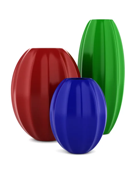 Três vasos coloridos isolados no fundo branco — Fotografia de Stock