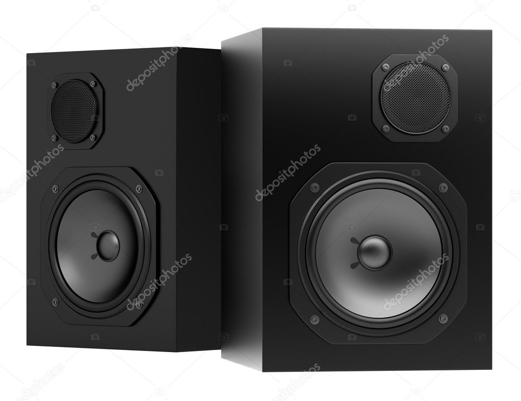 two black audio speakers isolated on white background