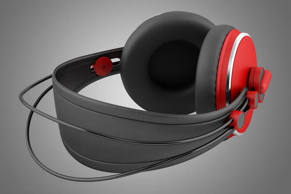Červená a Černá Bezdrátová sluchátka izolovaných na šedém pozadí — Stock fotografie