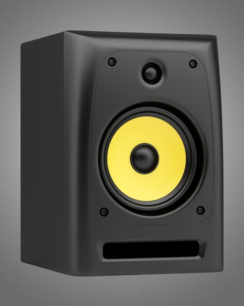 Single black audio speaker isolated on gray background — Stock Photo, Image