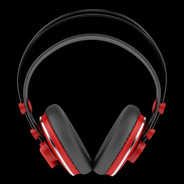 Rote und schwarze drahtlose Kopfhörer isoliert auf schwarzem Hintergrund — Stockfoto